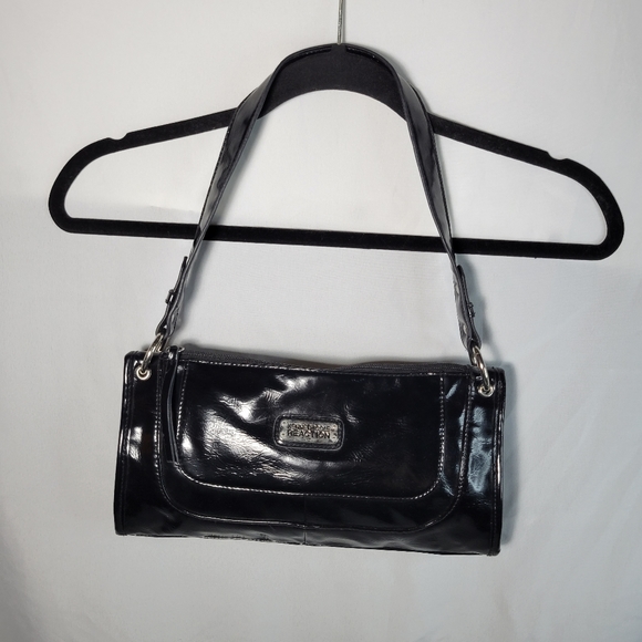 Kenneth Cole Reaction black vinyl baguette shoulder bag - Picture 3 of 8